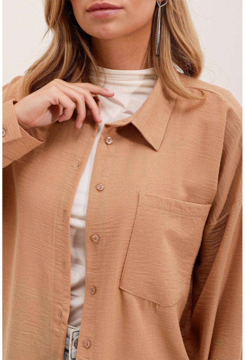 20153 Oversized Linen Shirt With Single Pocket