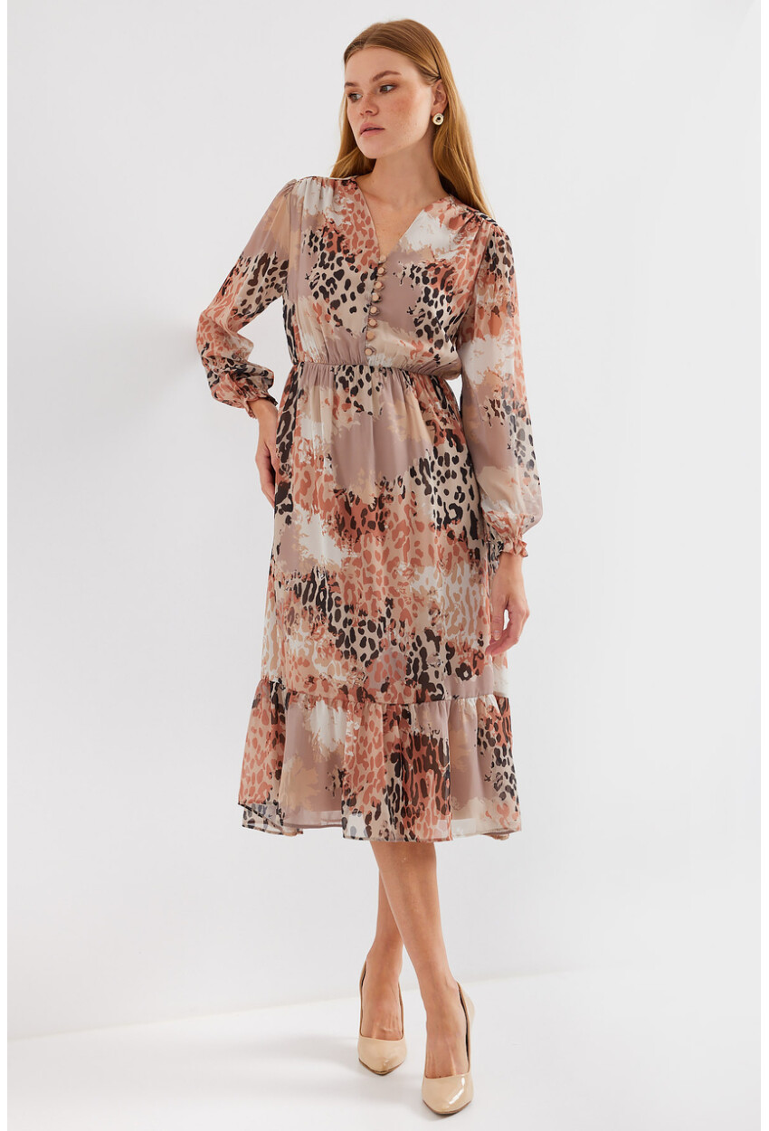 2137 Patterned Chiffon Dress