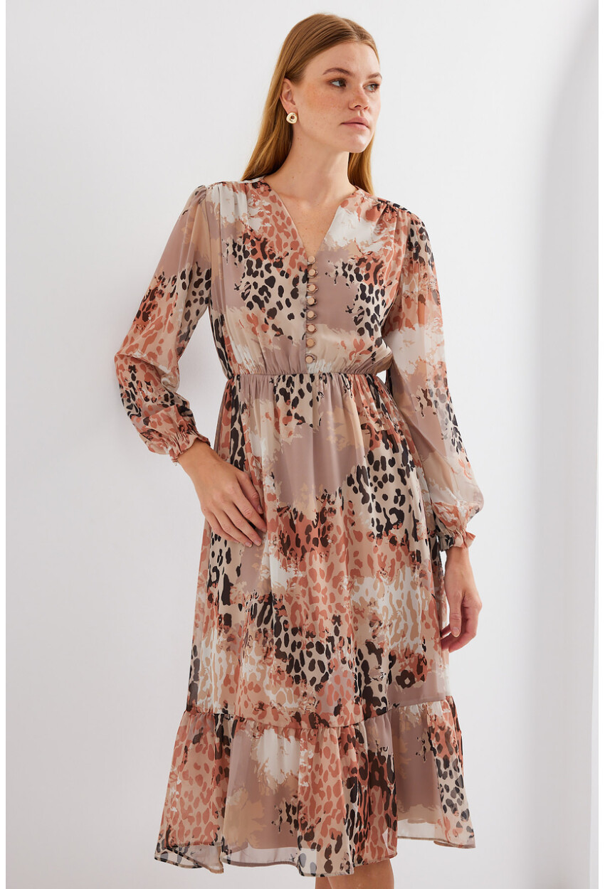 2137 Patterned Chiffon Dress