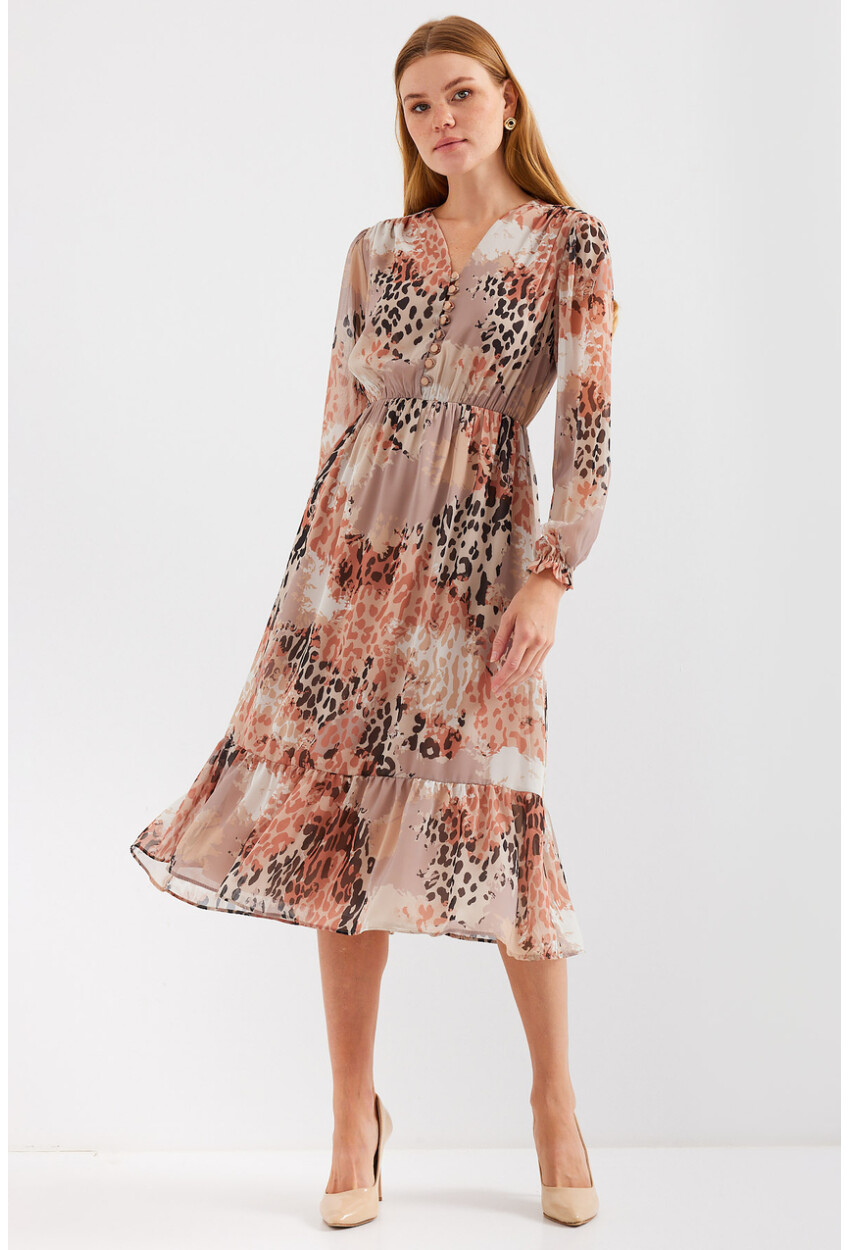 2137 Patterned Chiffon Dress