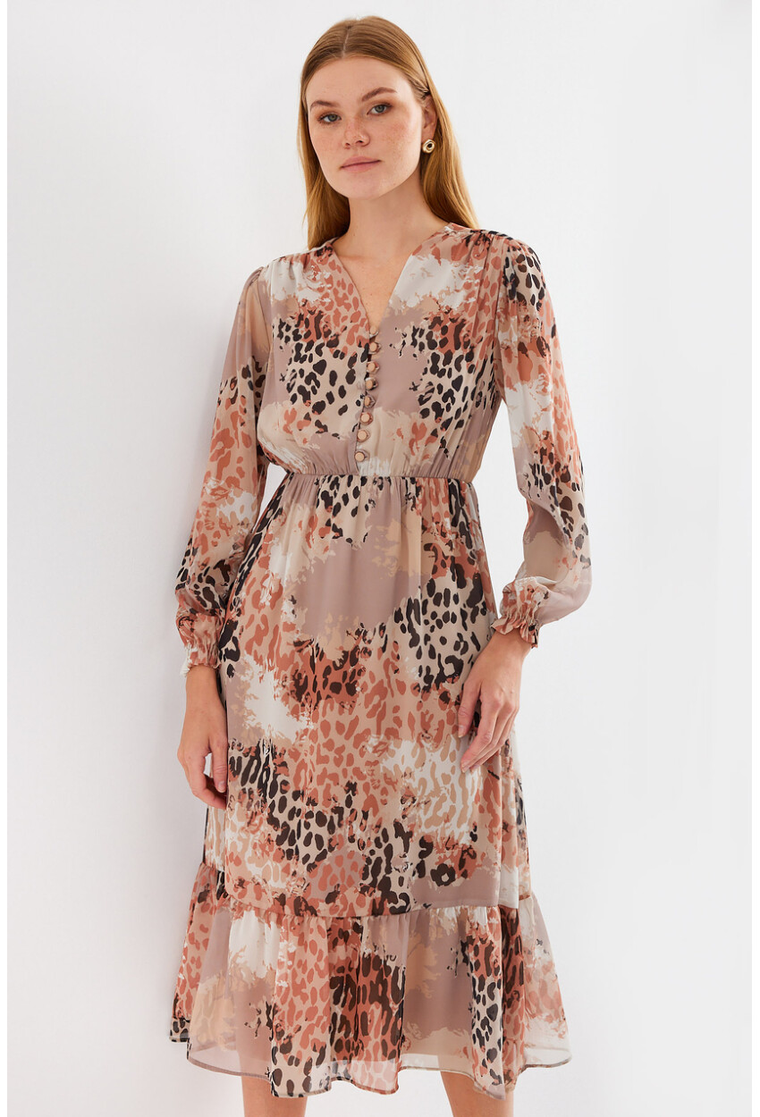 2137 Patterned Chiffon Dress