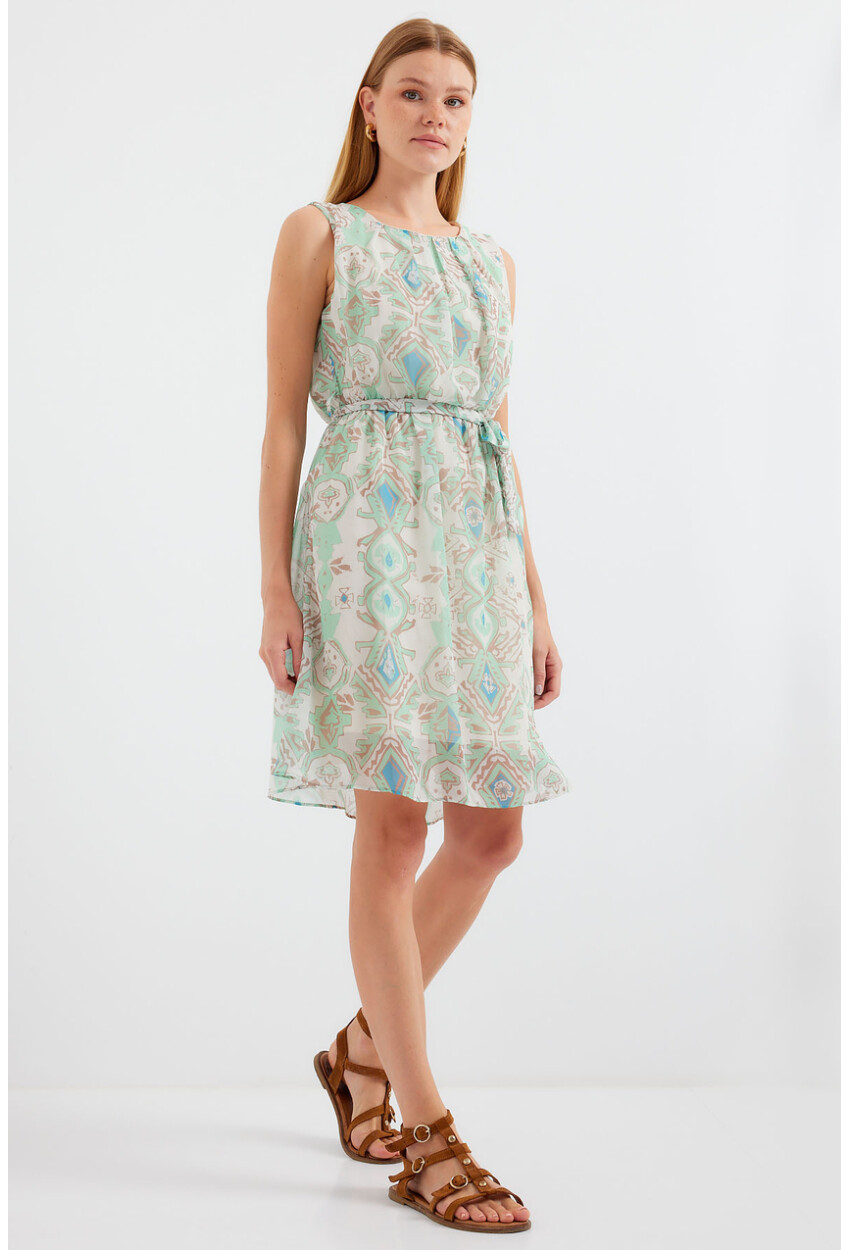 2501 Patterned Sleeveless Chiffon Dress