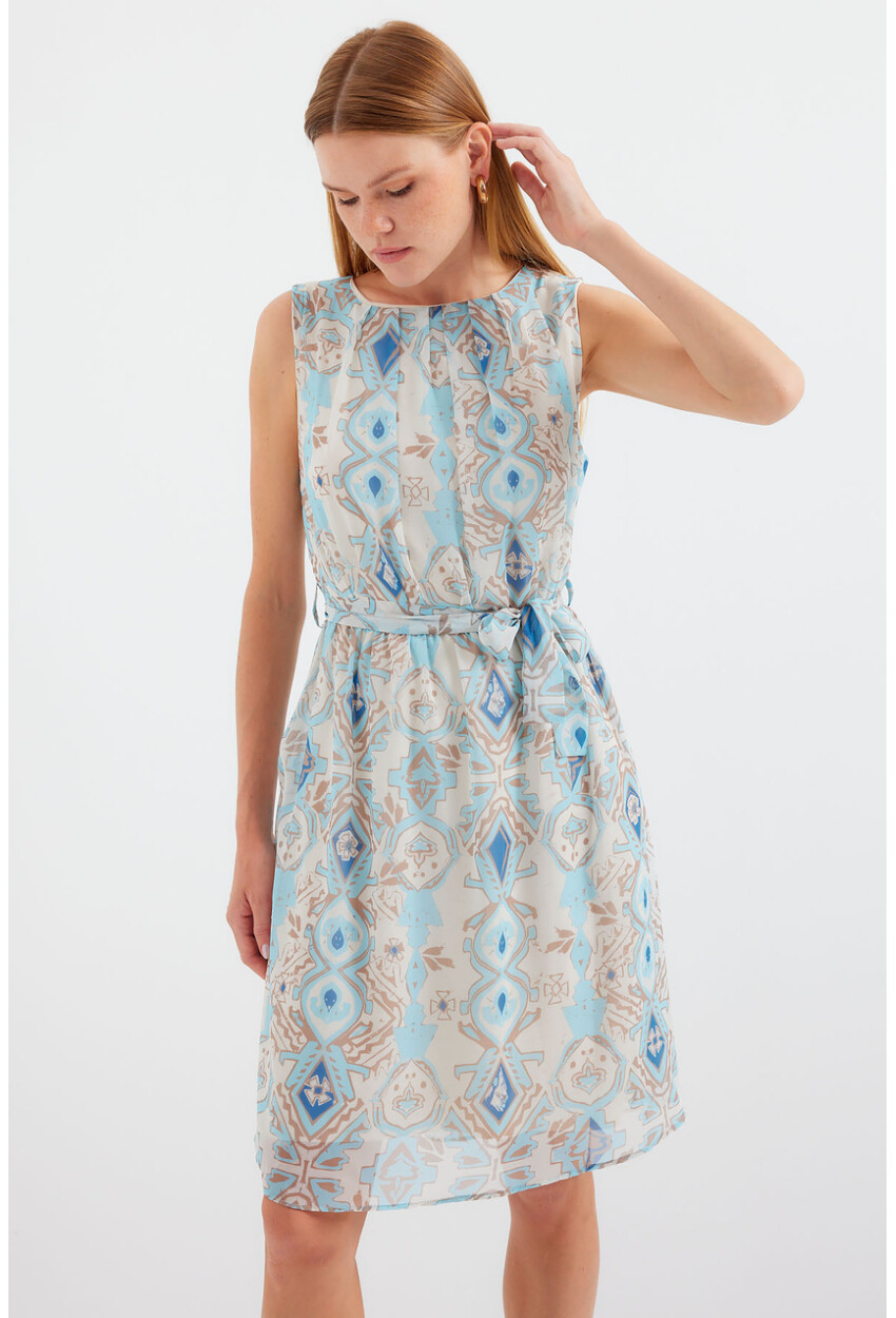 2501 Patterned Sleeveless Chiffon Dress