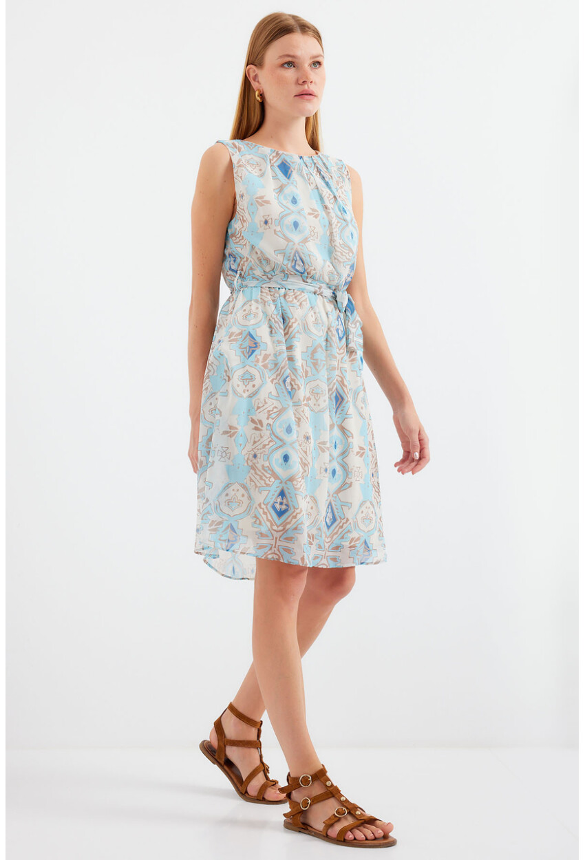 2501 Patterned Sleeveless Chiffon Dress