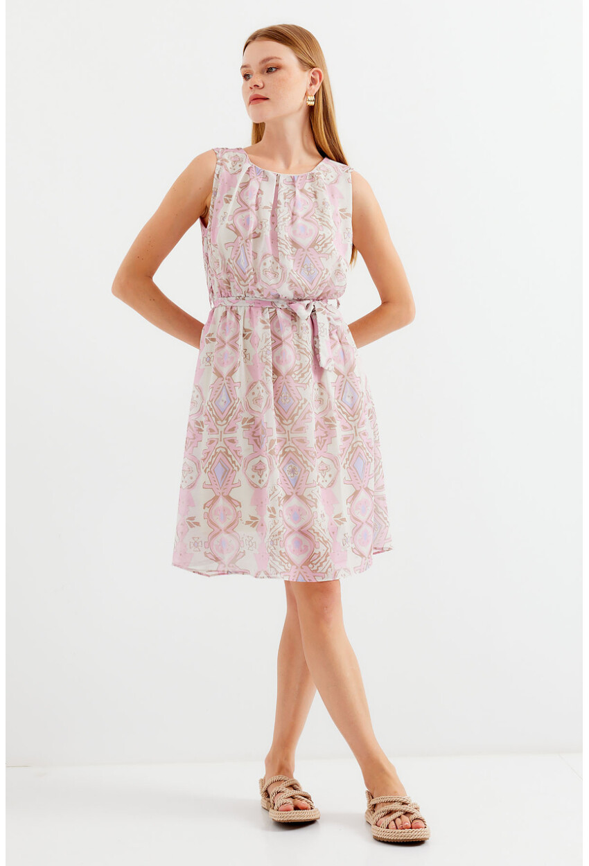 2501 Patterned Sleeveless Chiffon Dress