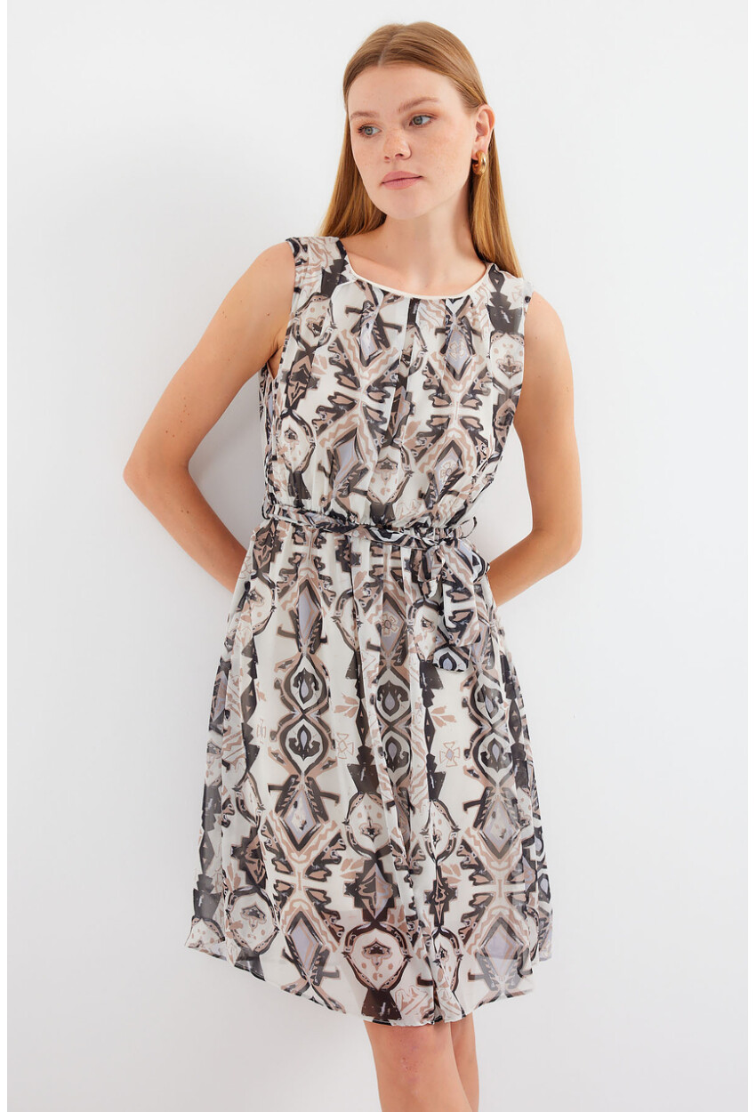 2501 Patterned Sleeveless Chiffon Dress