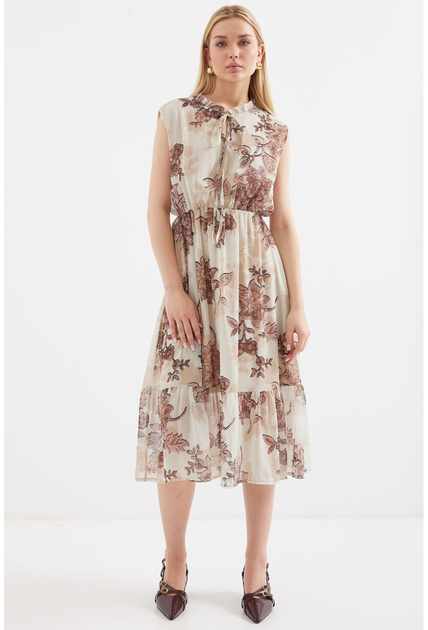 2503 Patterned Sleeveless Chiffon Dress