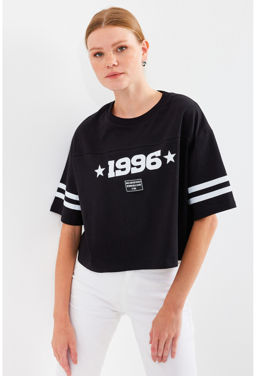 4322 Baskılı Oversize Basic Tişört