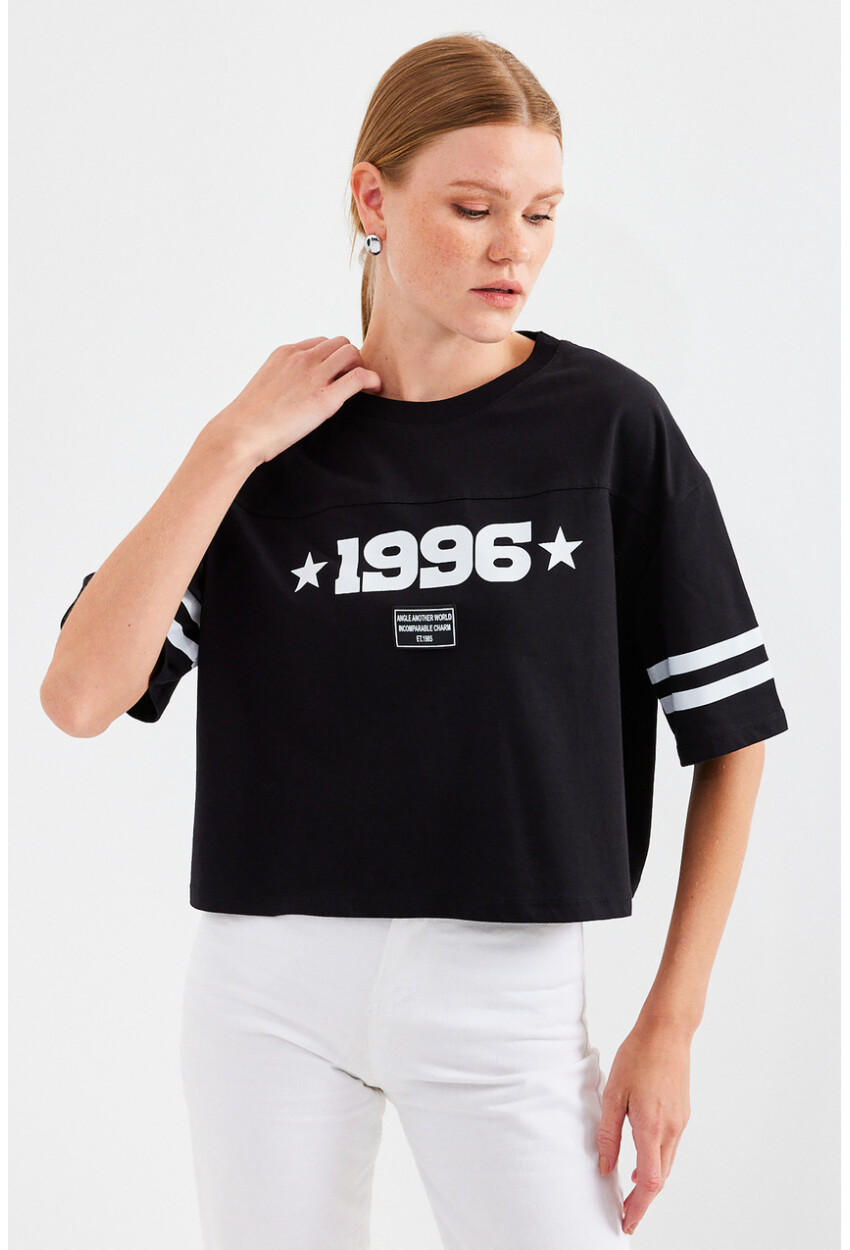 4322 Baskılı Oversize Basic Tişört