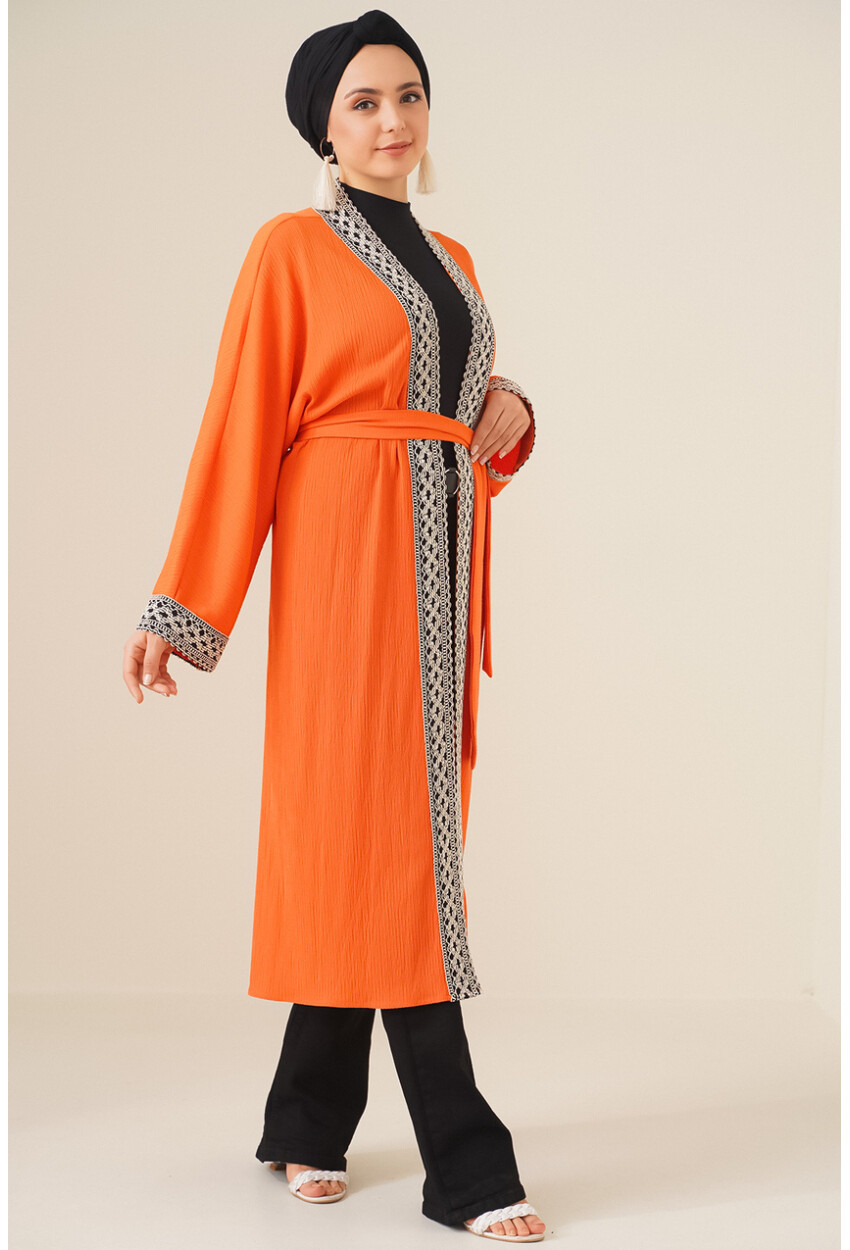 5865 Embroidered Knit Long Kimono