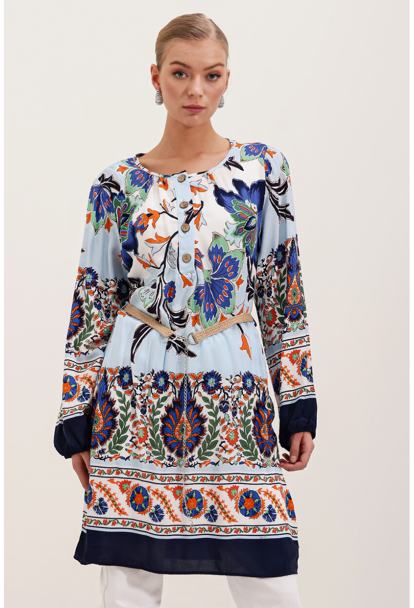 5902 Patterned Dress With Belt