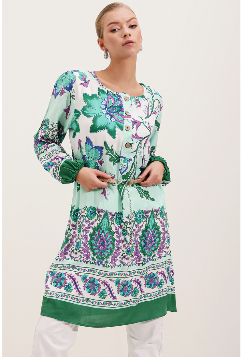 5902 Patterned Dress With Belt