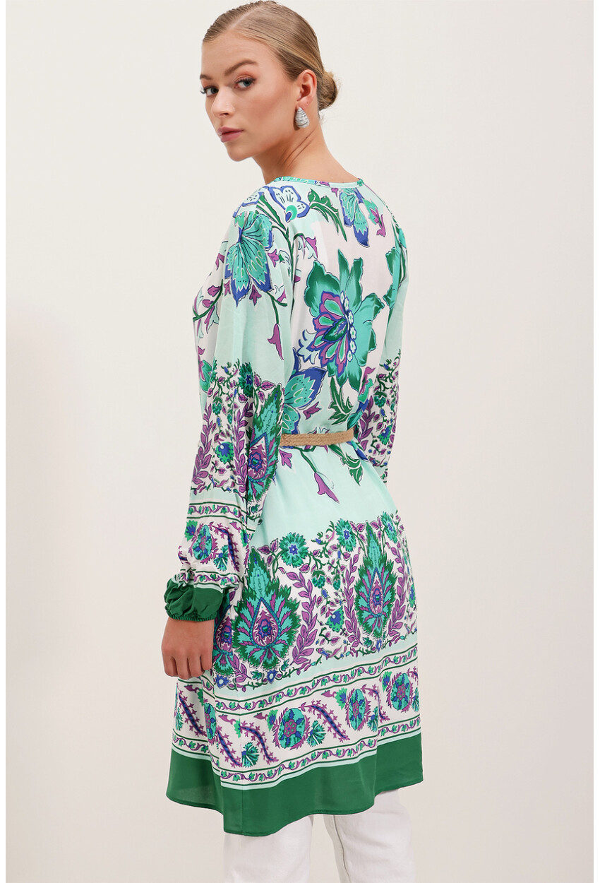 5902 Patterned Dress With Belt