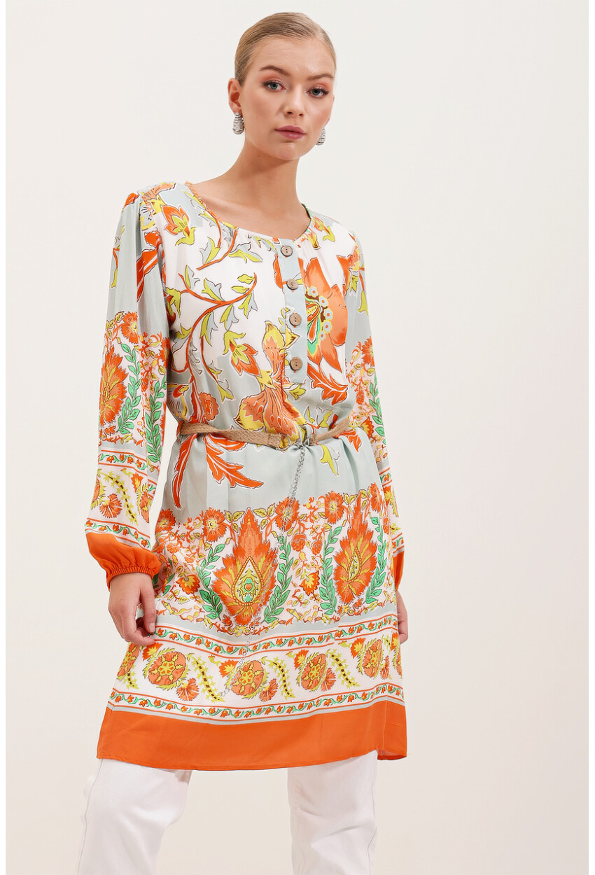 5902 Patterned Dress With Belt