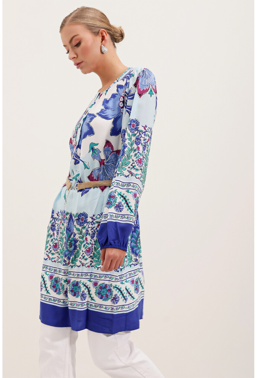 5902 Patterned Dress With Belt