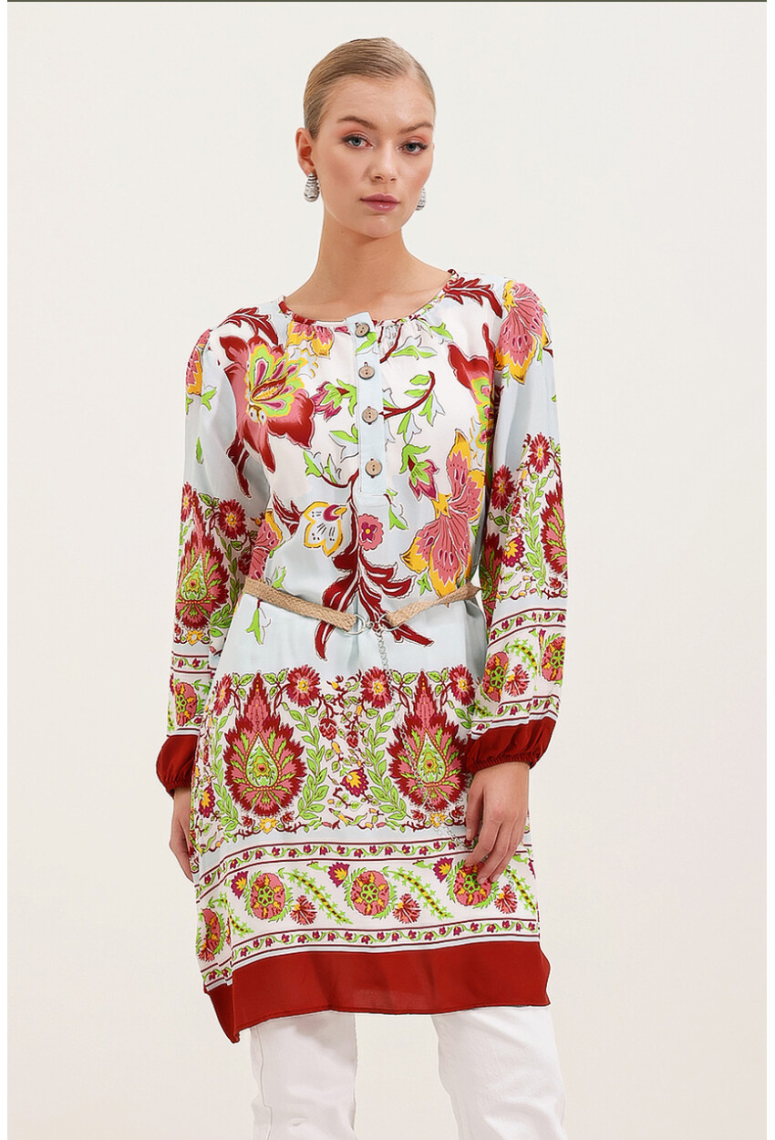 5902 Patterned Dress With Belt