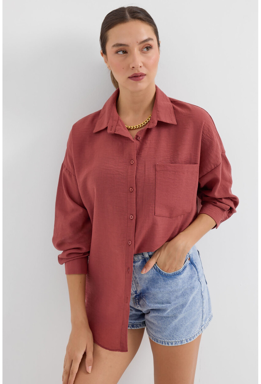 20153 Oversized Linen Shirt With Single Pocket