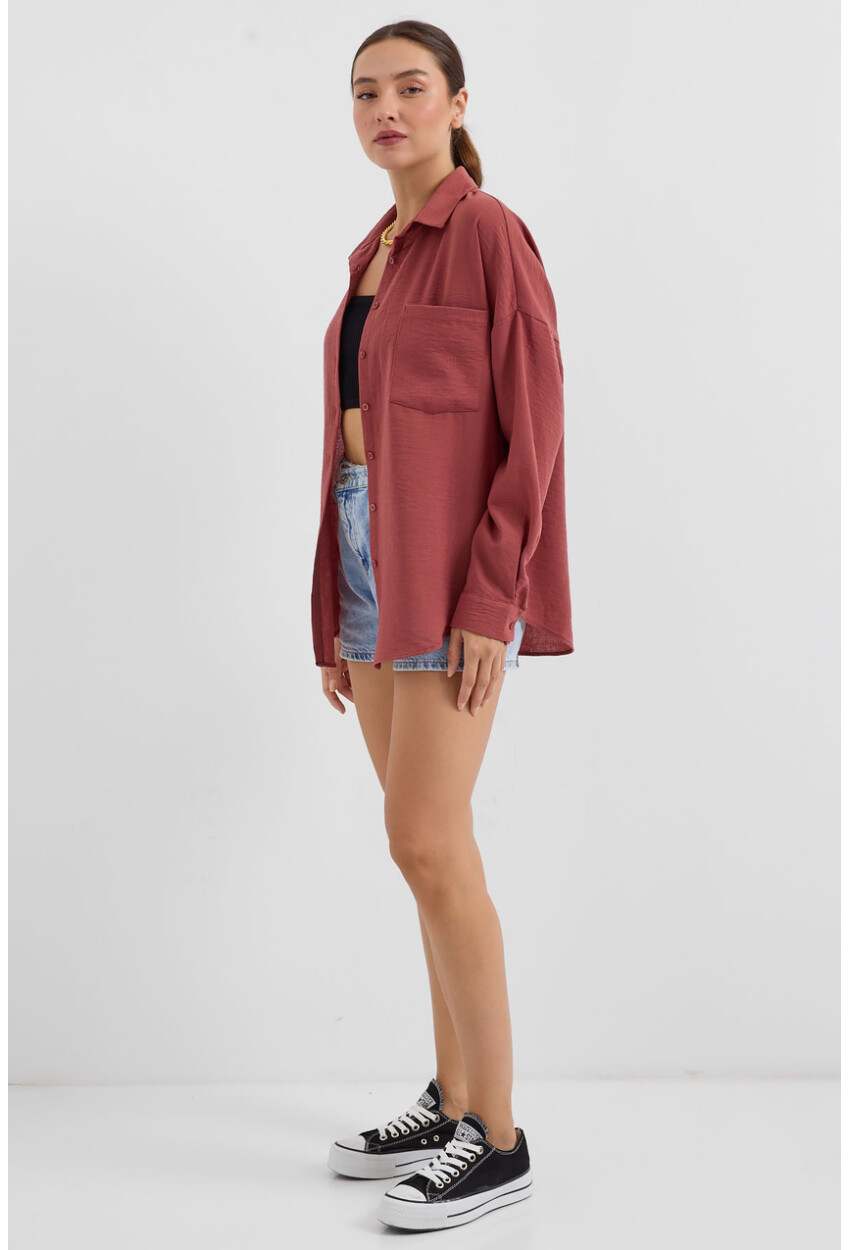 20153 Oversized Linen Shirt With Single Pocket