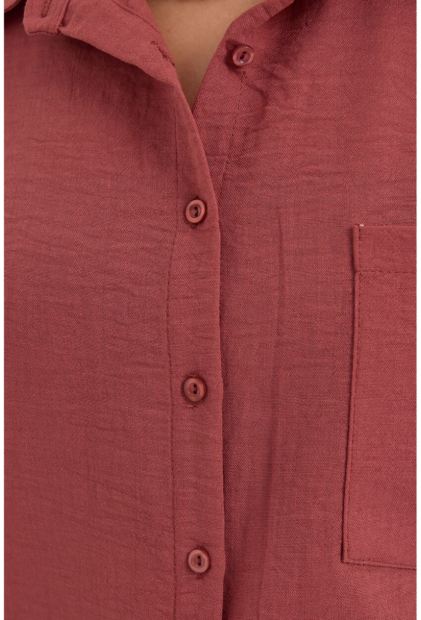 20153 Oversized Linen Shirt With Single Pocket