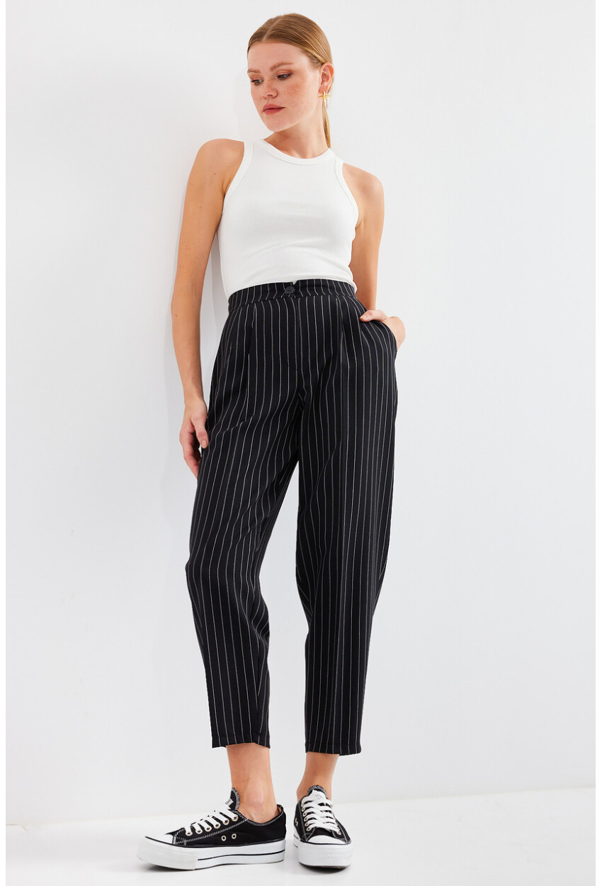 6637 High-Waist Striped Fabric Pants