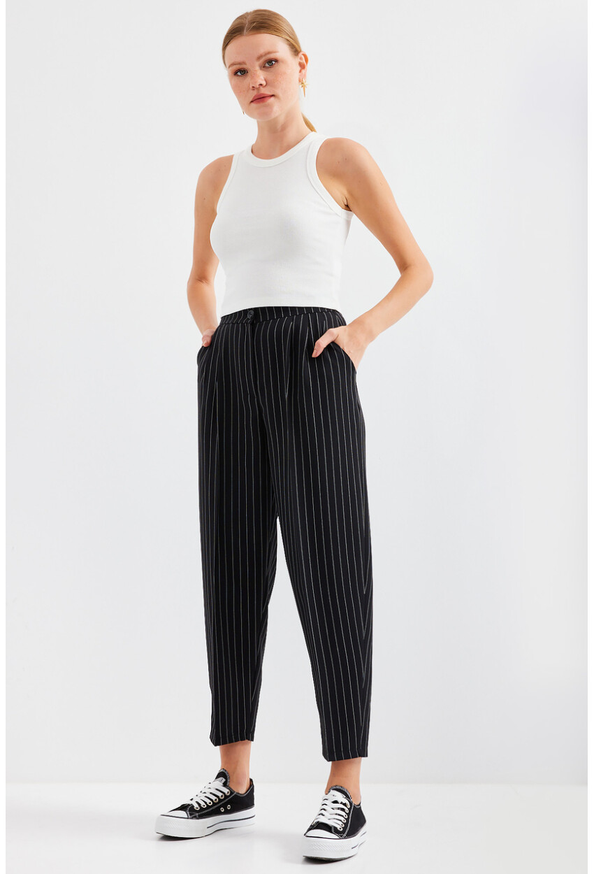 6637 High-Waist Striped Fabric Pants