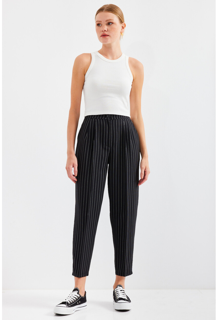 6637 High-Waist Striped Fabric Pants