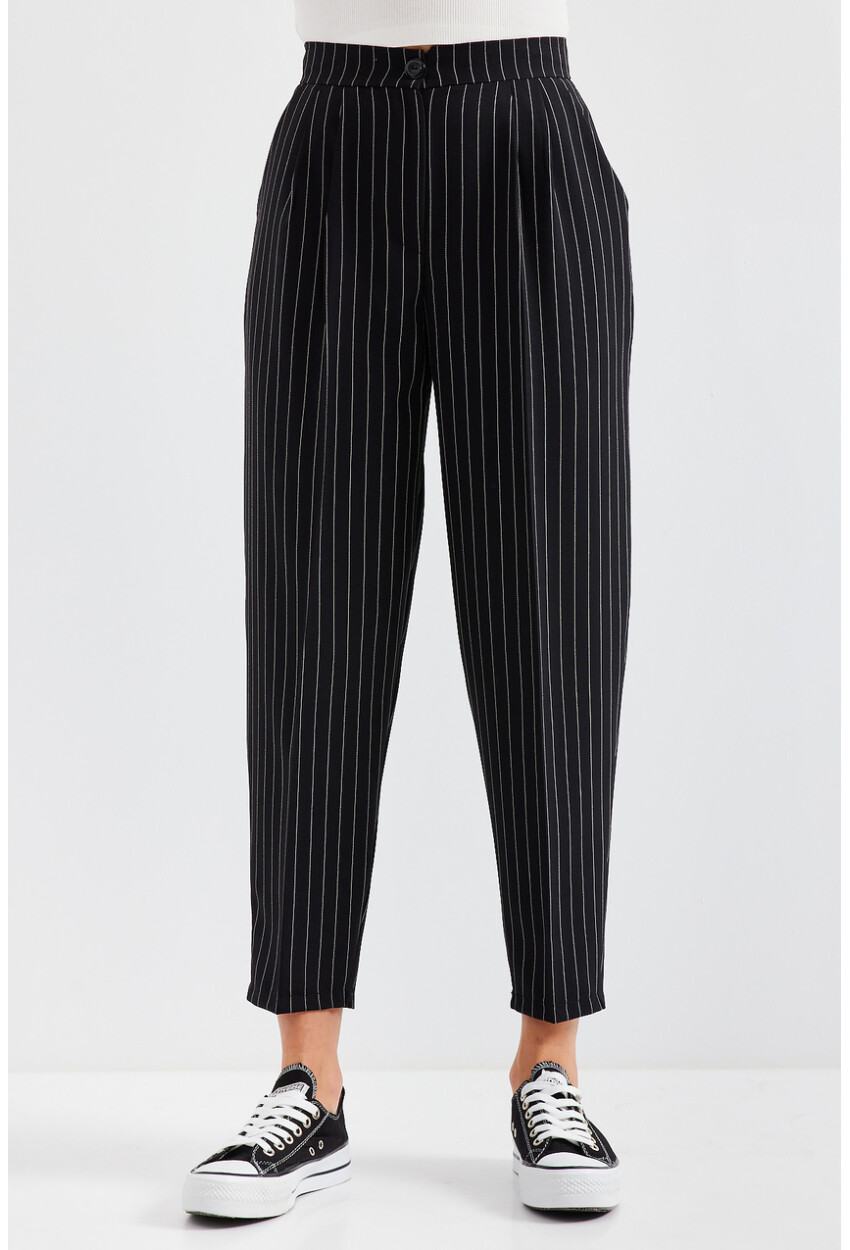 6637 High-Waist Striped Fabric Pants