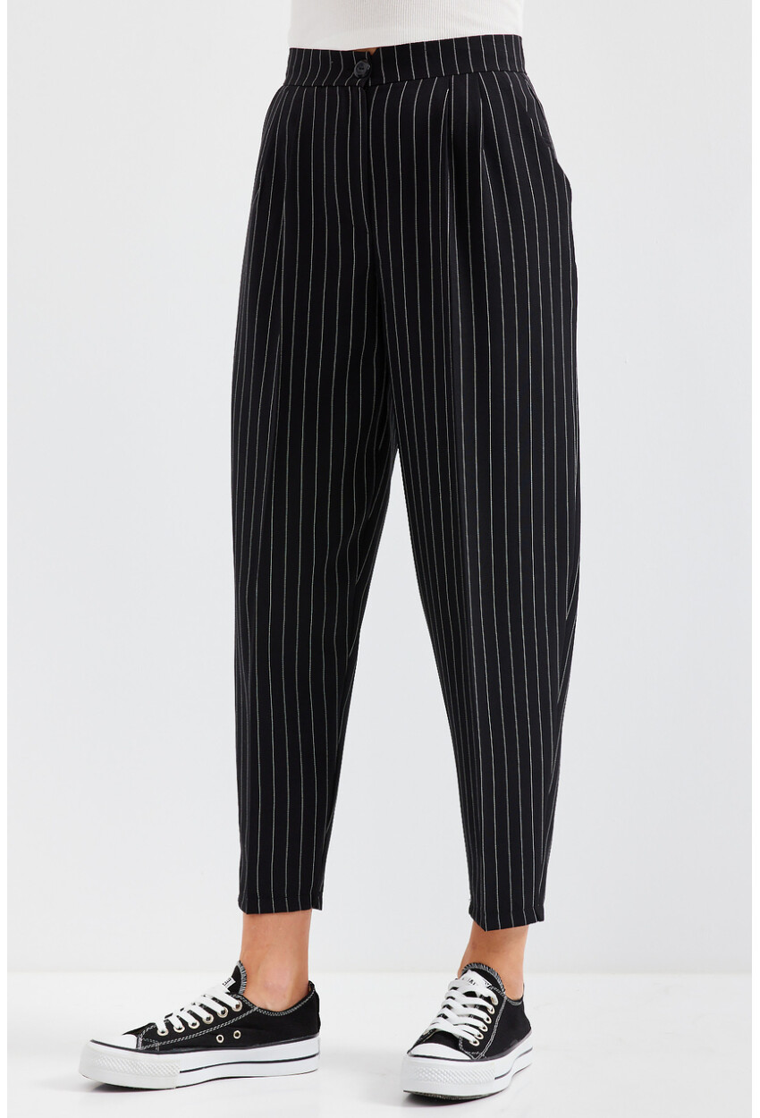 6637 High-Waist Striped Fabric Pants