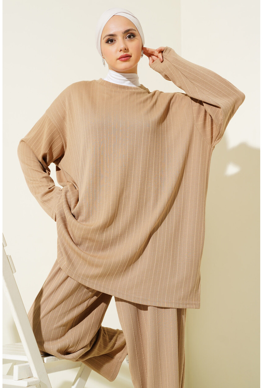 6681 Bisiklet Yaka Tunik Pantolon İkili Takım