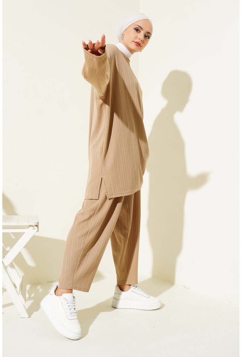 6681 Bisiklet Yaka Tunik Pantolon İkili Takım
