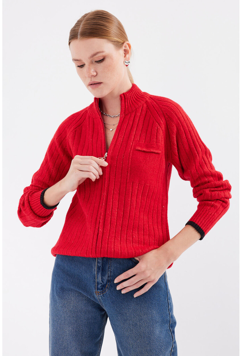 15863 Zippered Knit Cardigan