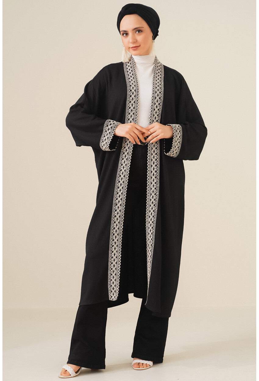 5865 Nakışlı Örme Uzun Kimono