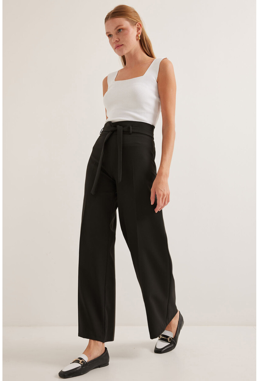 Womens Belted Wide Leg Palazzo Pants 6651