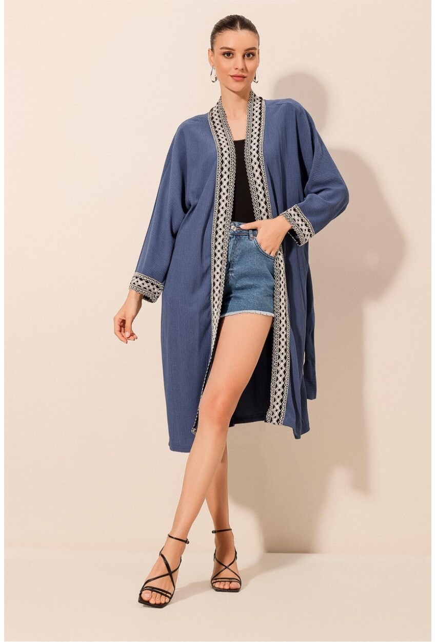 5865 Nakışlı Örme Uzun Kimono