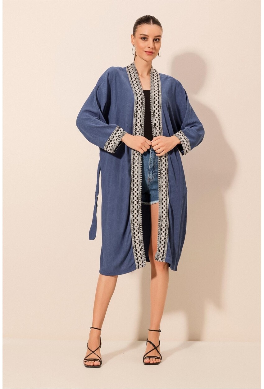 5865 Nakışlı Örme Uzun Kimono