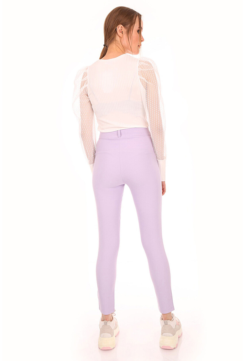 6467 Buttoned High-Waist Stretch Pants