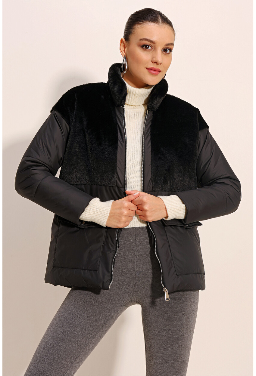 5179 Puffer Jacket With Faux Fur Detail