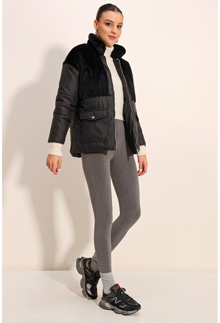 5179 Puffer Jacket With Faux Fur Detail