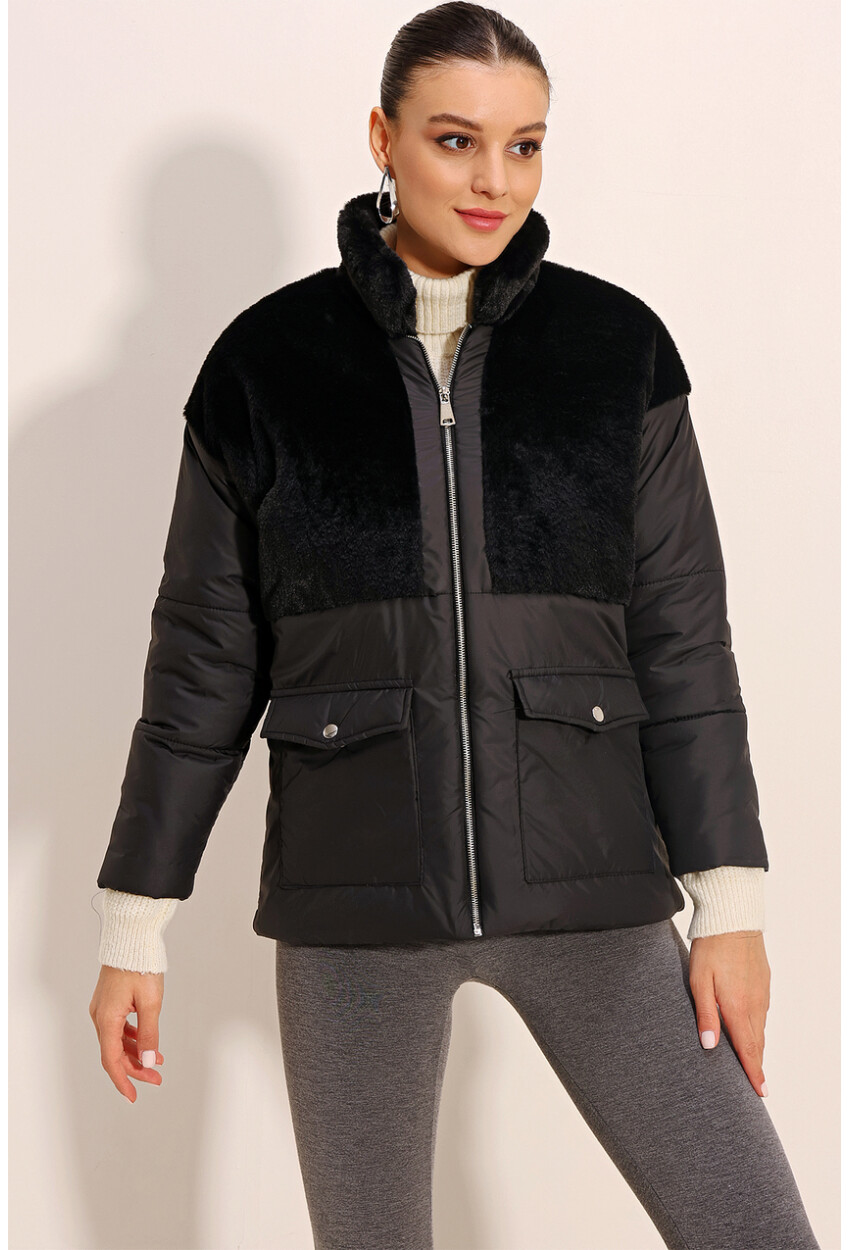 5179 Puffer Jacket With Faux Fur Detail