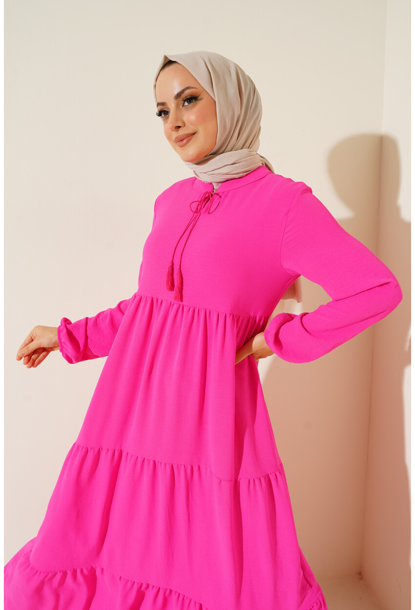 1627 Hijab Dress With Lace-Up Collar