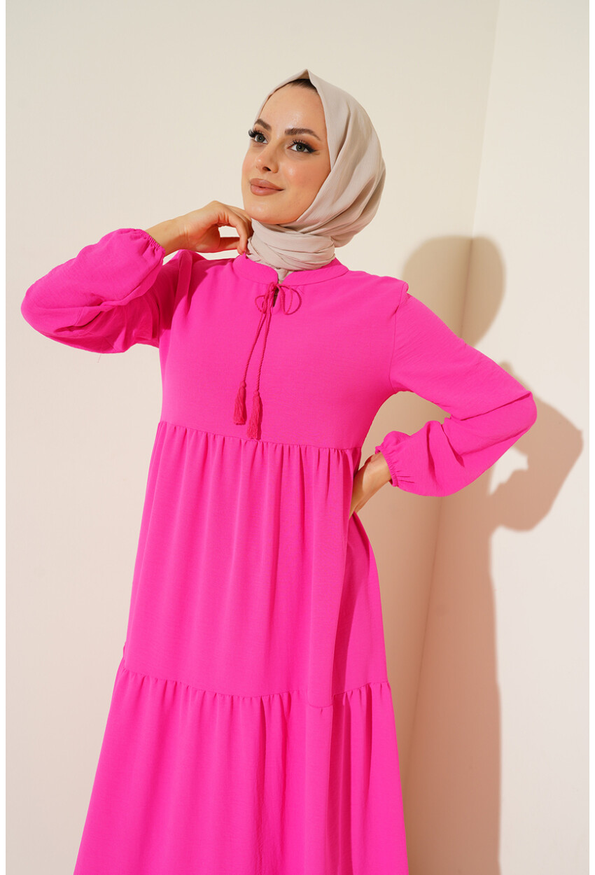 1627 Hijab Dress With Lace-Up Collar