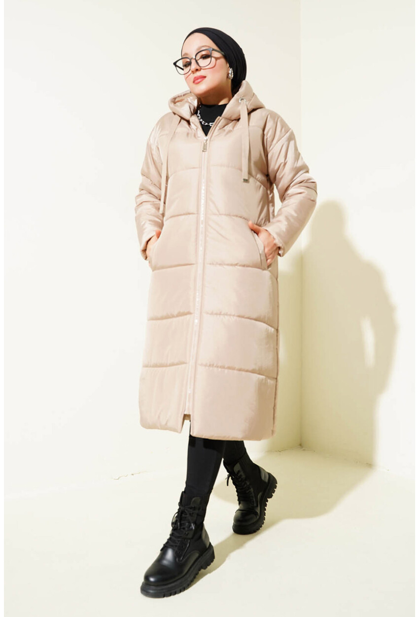 T5120 Hooded Long Puffer Hijab Coat