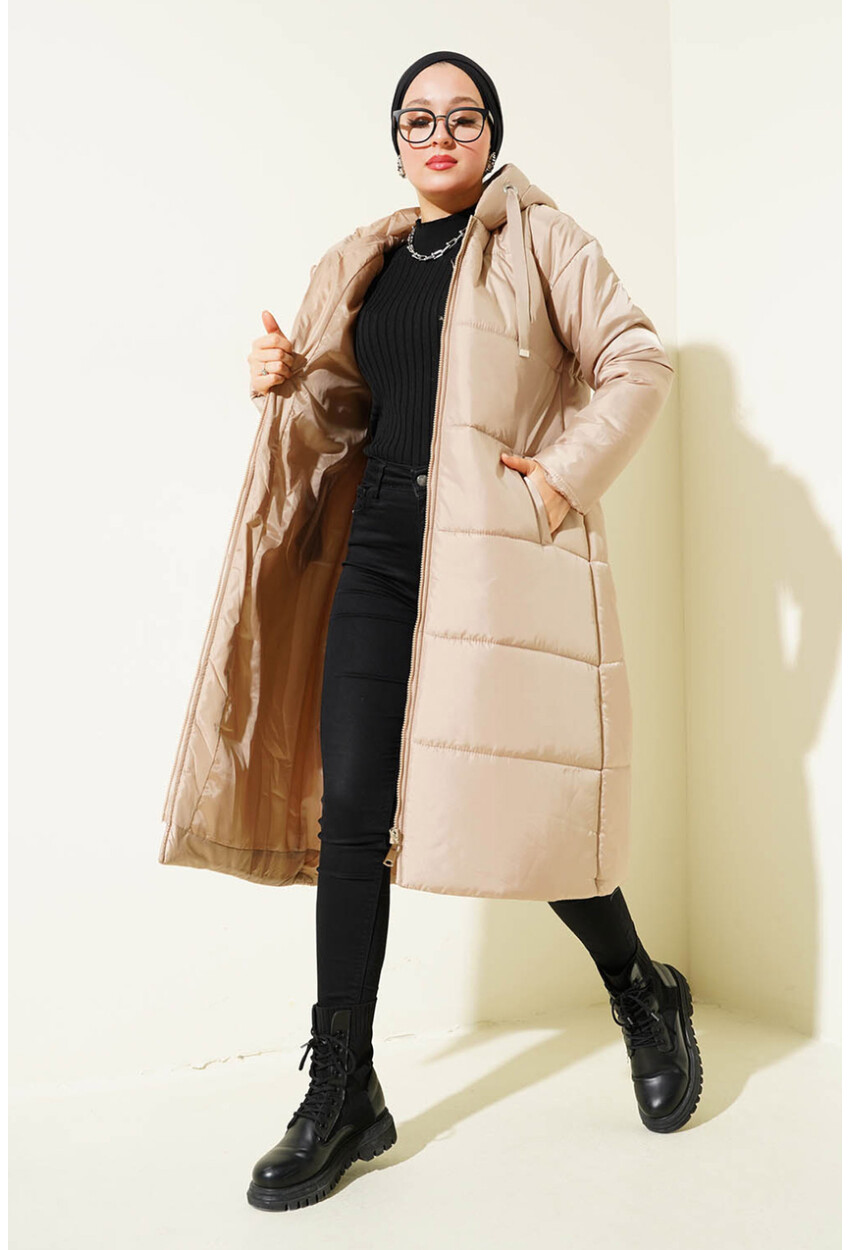 T5120 Hooded Long Puffer Hijab Coat