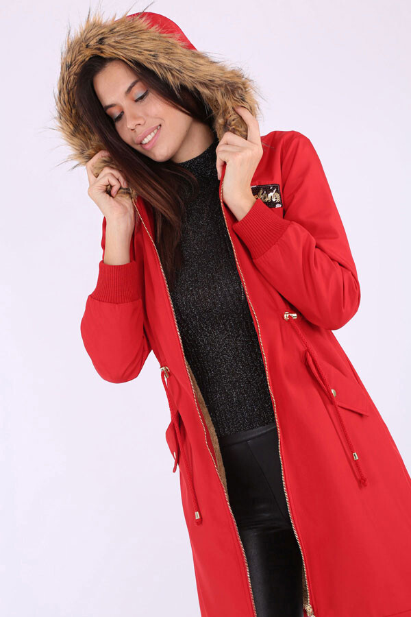 5096 Hooded Sequin-Trimmed Coat