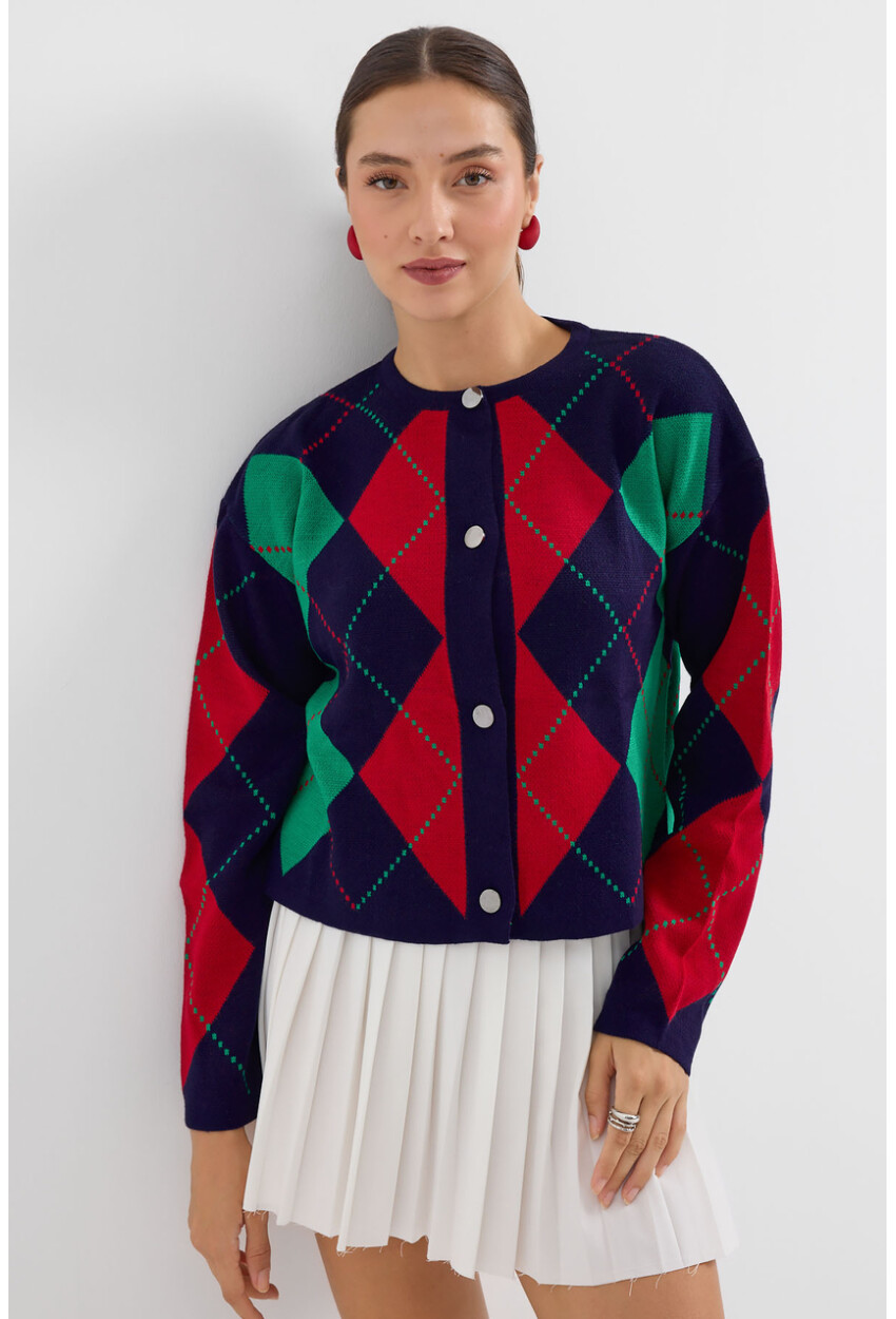 15883 Argyle Knit Cardigan
