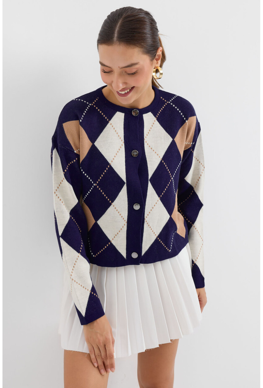 15883 Argyle Knit Cardigan
