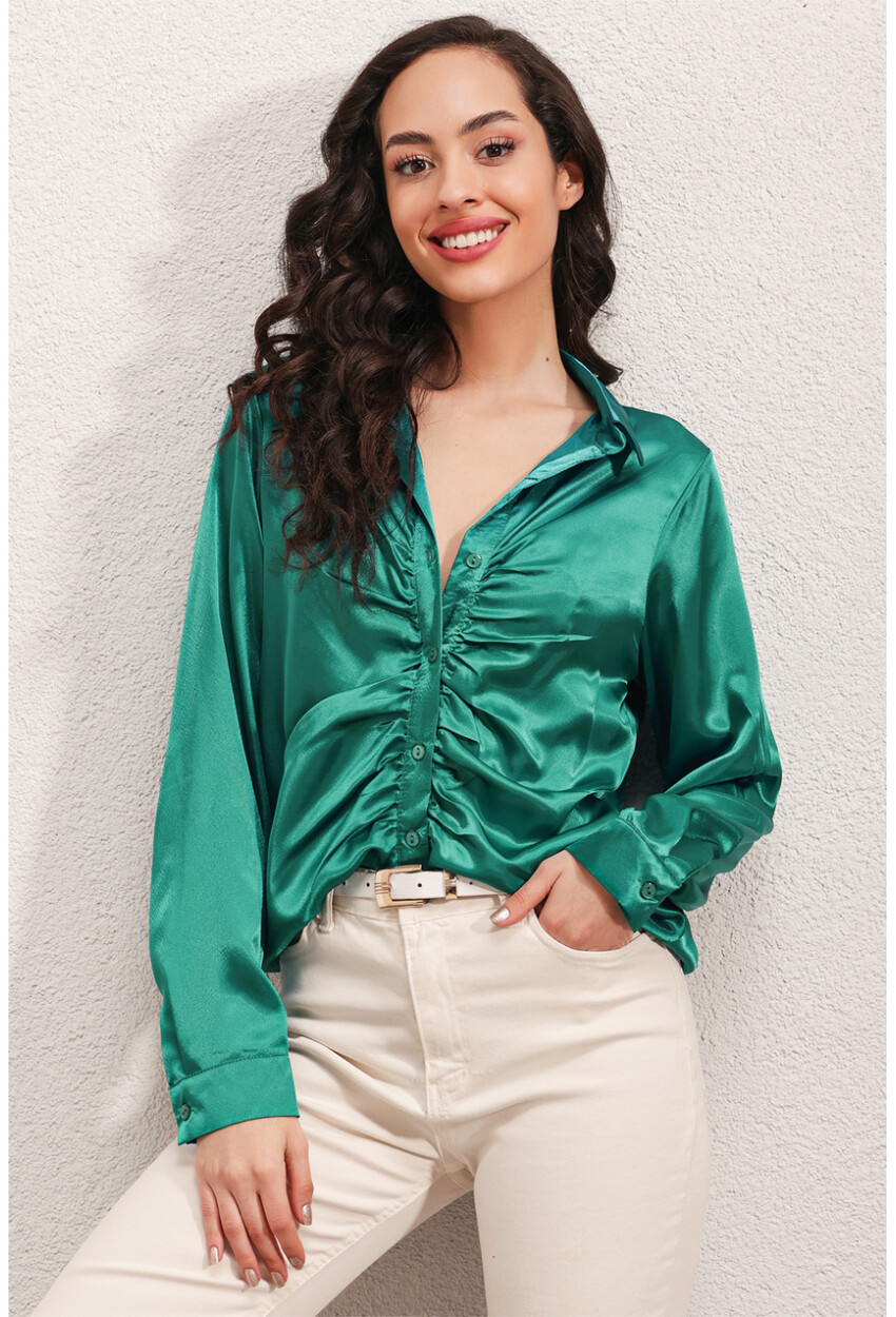 20112 Satin Shirt With Ruched Detail