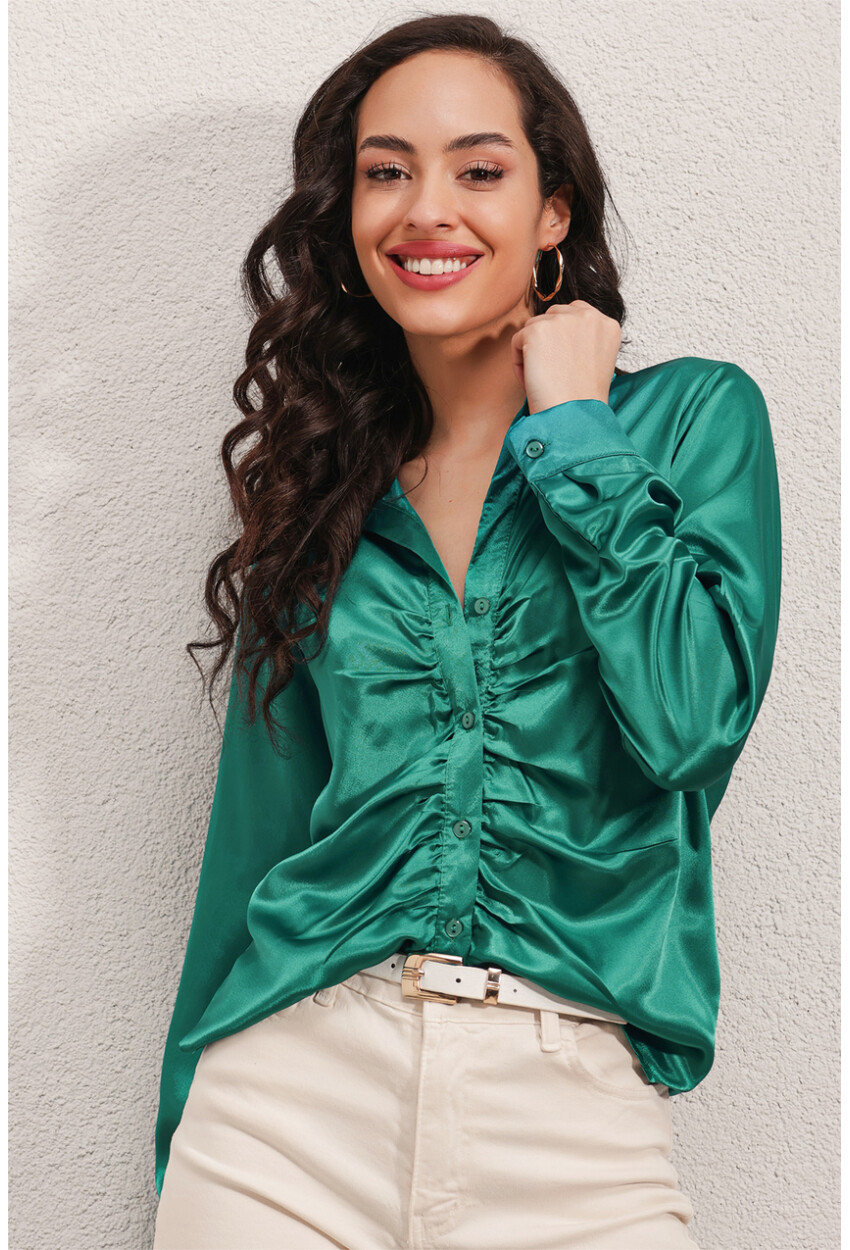 20112 Satin Shirt With Ruched Detail