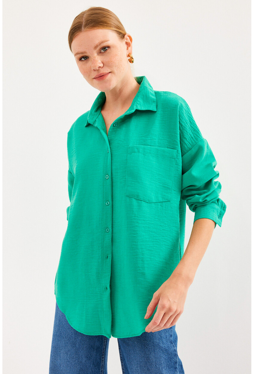 20153 Oversized Linen Shirt With Single Pocket