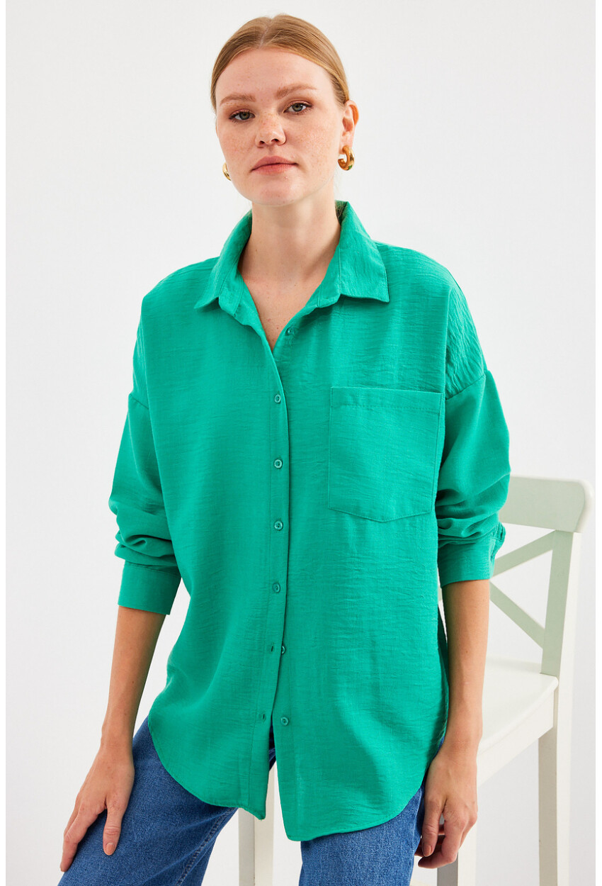 20153 Oversized Linen Shirt With Single Pocket